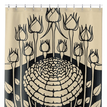 Ink Flower Aesthetic Shower Curtain Close Up, Botanical Shower Curtains