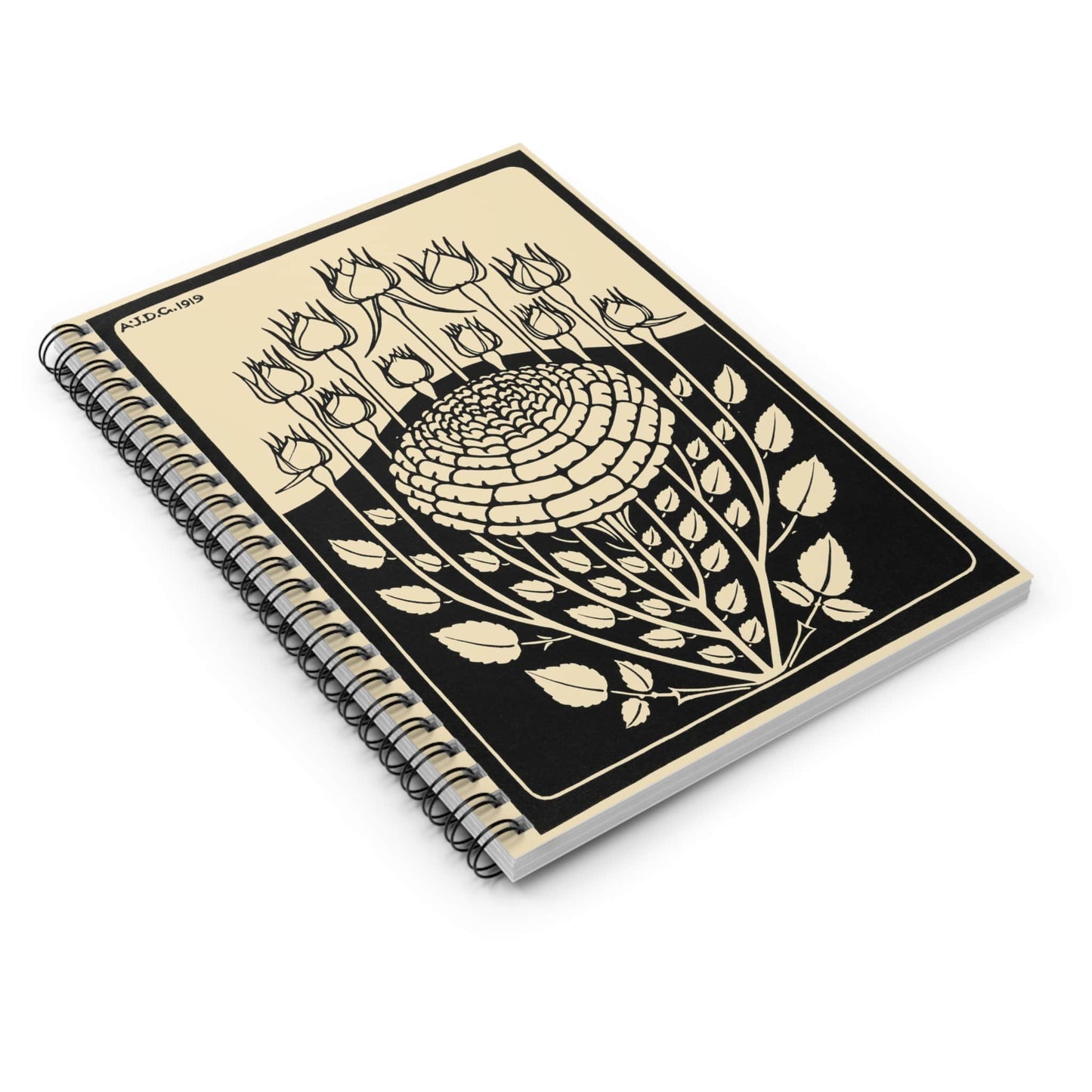 Ink Flower Aesthetic Spiral Notebook Laying Flat on White Surface
