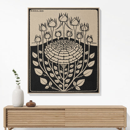 Ink Flower Aesthetic Woven Blanket Hanging on a Wall as Framed Wall Art