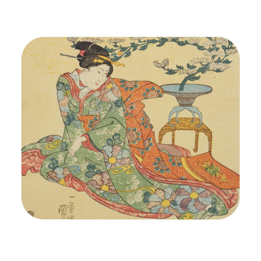 Japanese Aesthetic Mouse Pad featuring green and yellow theme, perfect for desk and office decor.