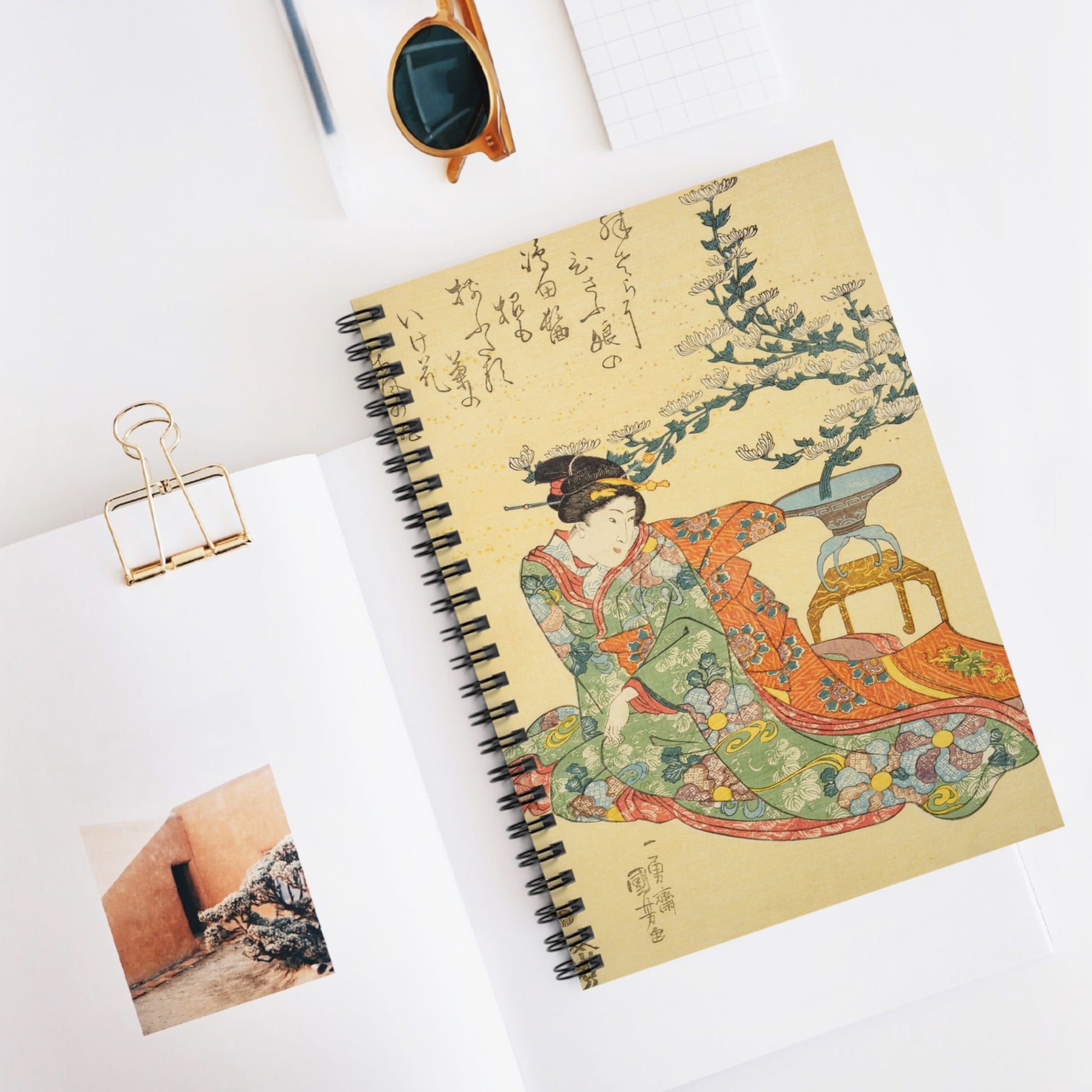 Japanese Aesthetic Spiral Notebook Displayed on Desk