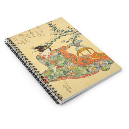 Japanese Aesthetic Spiral Notebook Laying Flat on White Surface