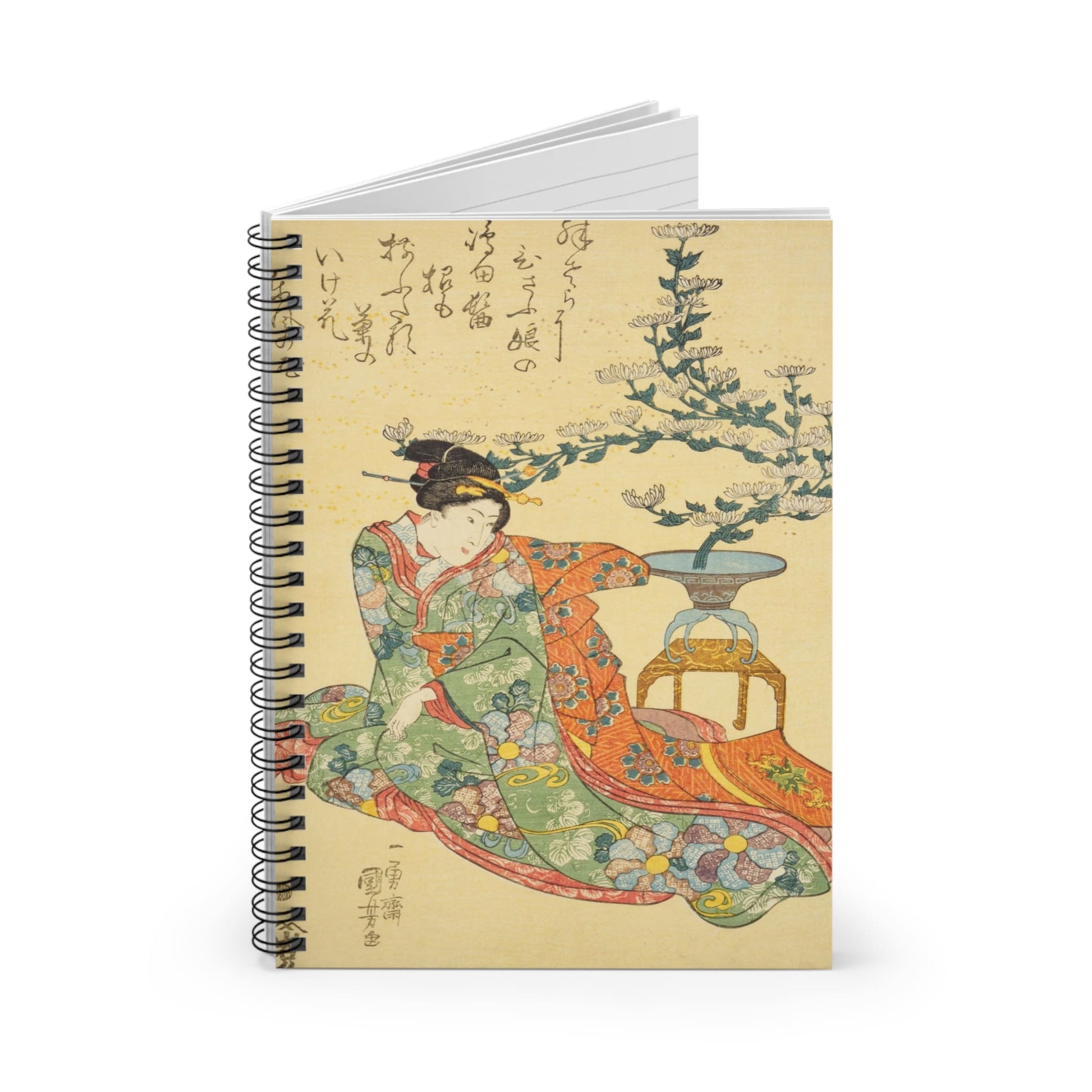 Japanese Aesthetic Spiral Notebook Standing up on White Desk