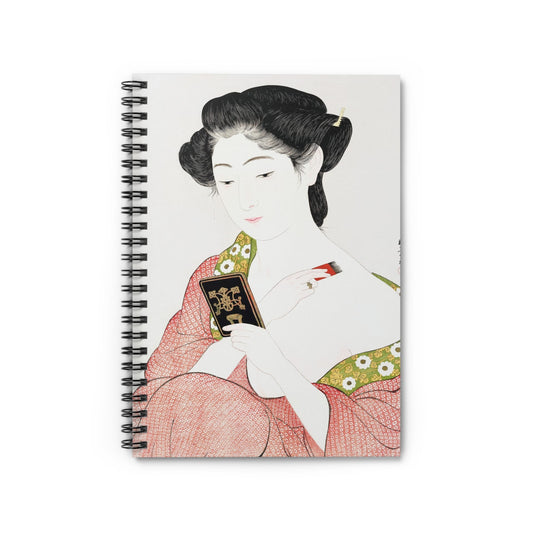Japanese Aesthetic Notebook with Applying Powder cover, perfect for journaling and planning, showcasing a woman applying powder in Japanese aesthetic.