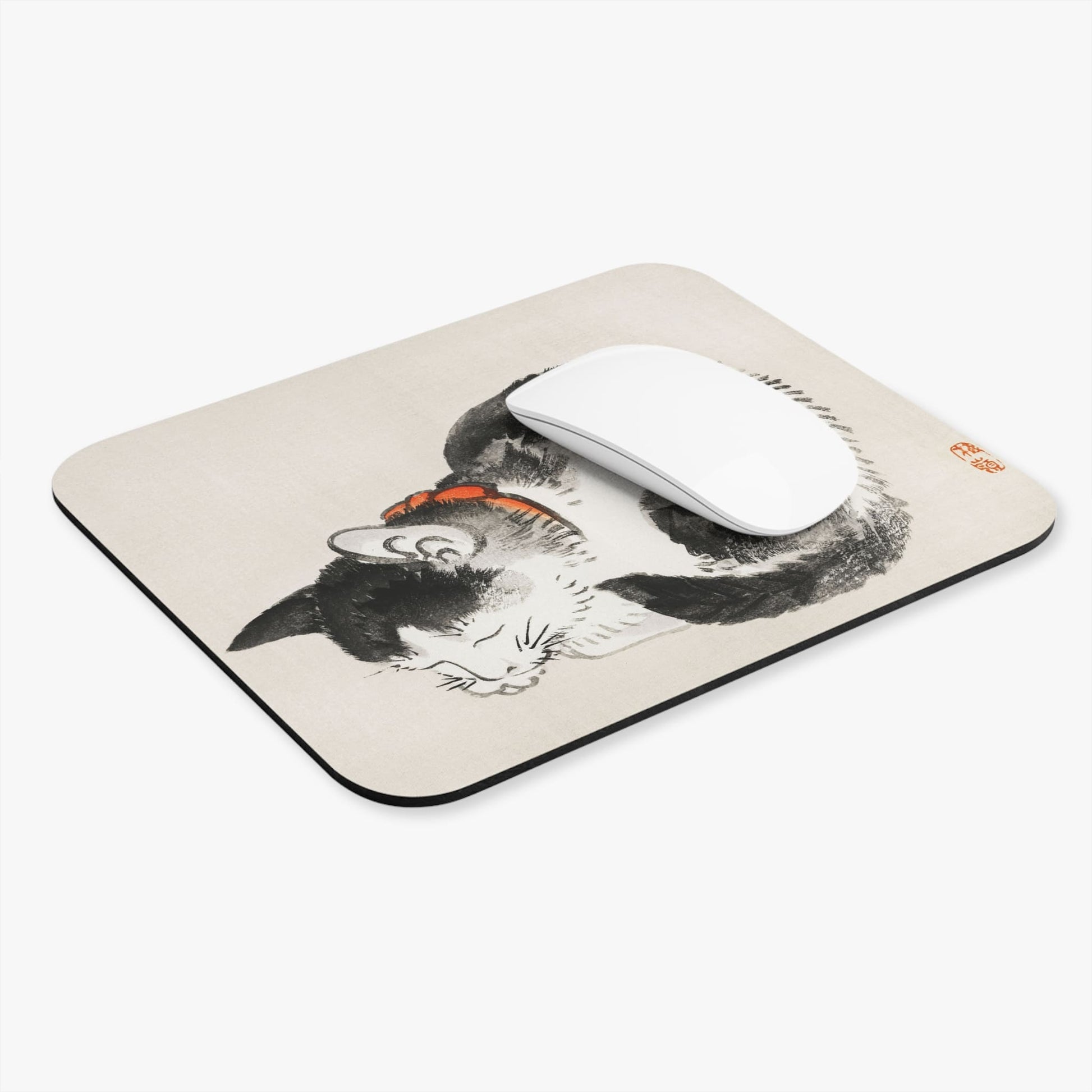 Japanese Black and White Cat Computer Desk Mouse Pad With White Mouse