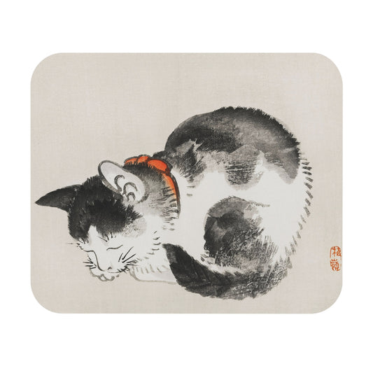 Japanese Black and White Cat Mouse Pad with minimalist art, desk and office decor featuring sleek cat illustrations.