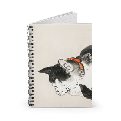 Japanese Black and White Cat Spiral Notebook Standing up on White Desk