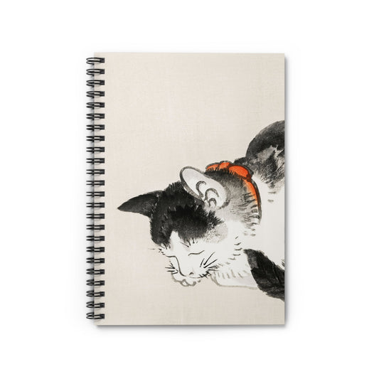 Japanese Black and White Cat Notebook with minimalist cover, perfect for journaling and planning, featuring a sleek black and white cat design.