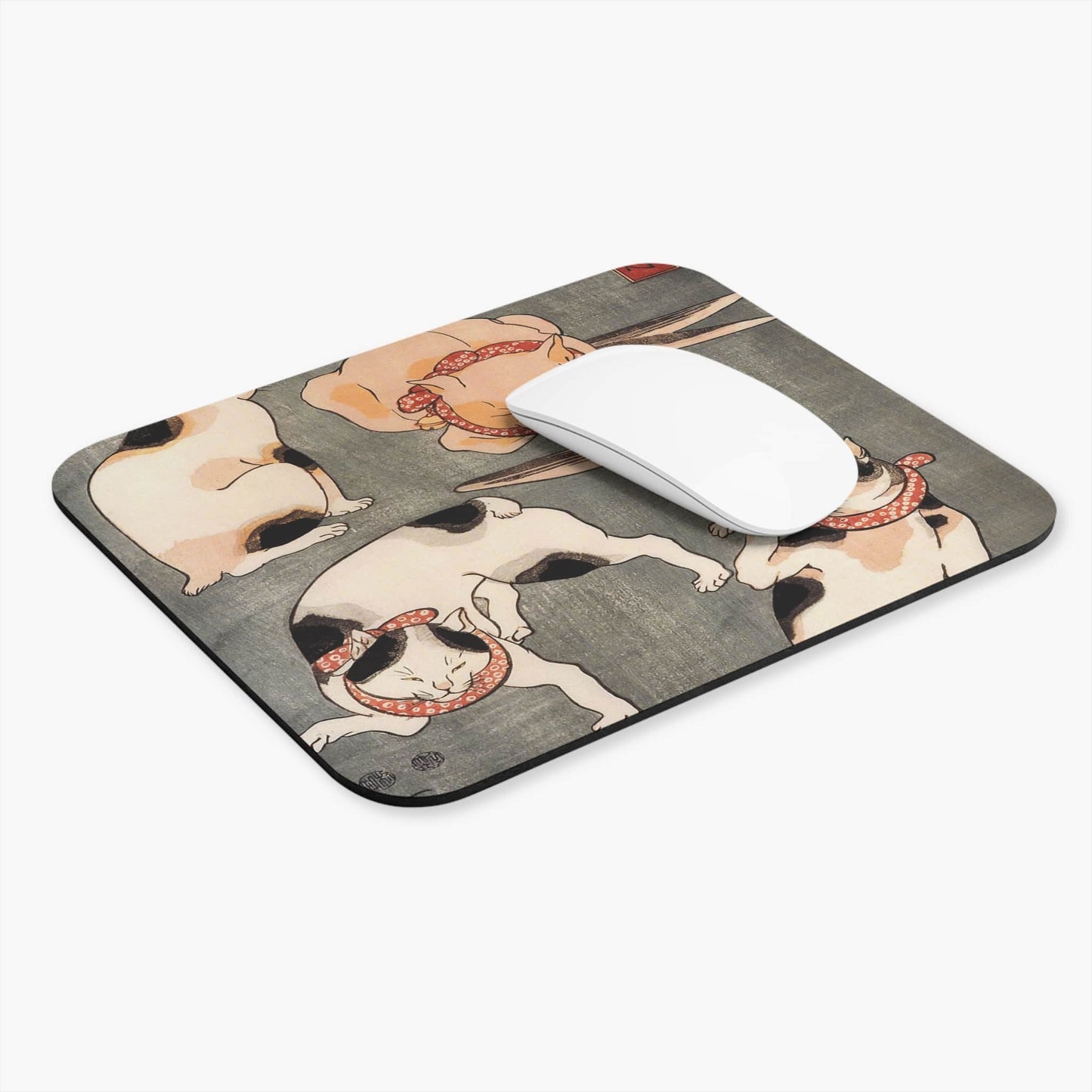 Japanese Cats Computer Desk Mouse Pad With White Mouse