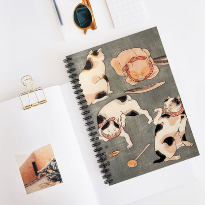 Japanese Cats Spiral Notebook Displayed on Desk