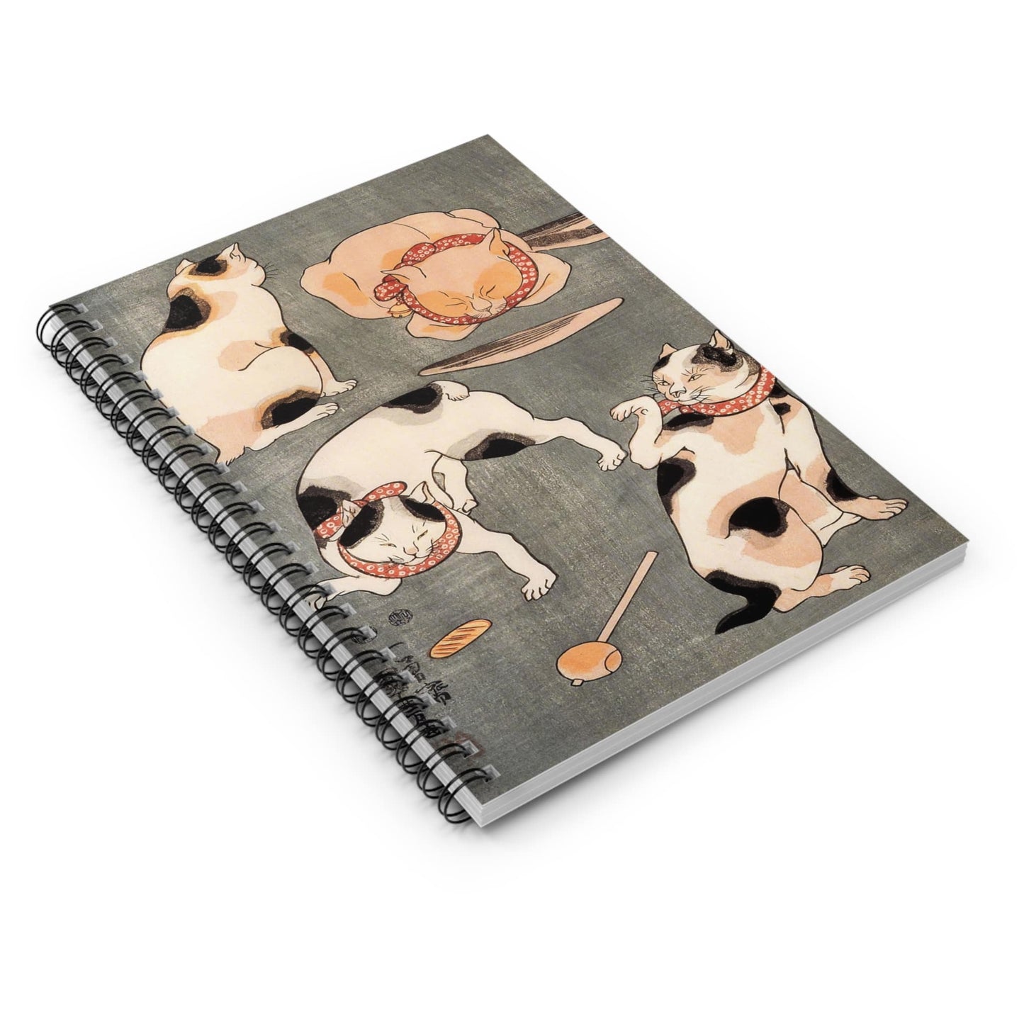 Japanese Cats Spiral Notebook Laying Flat on White Surface
