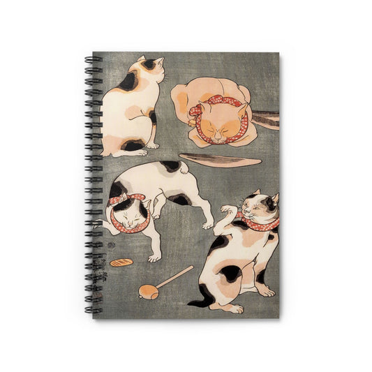 Japanese Cats Notebook with Cute Playing Cats cover, ideal for journaling and planning, showcasing cute playing cats.