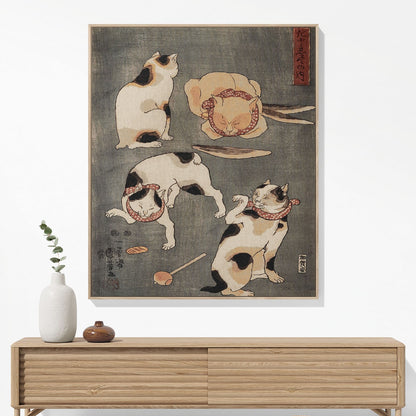 Japanese Cats Woven Blanket Woven Blanket Hanging on a Wall as Framed Wall Art