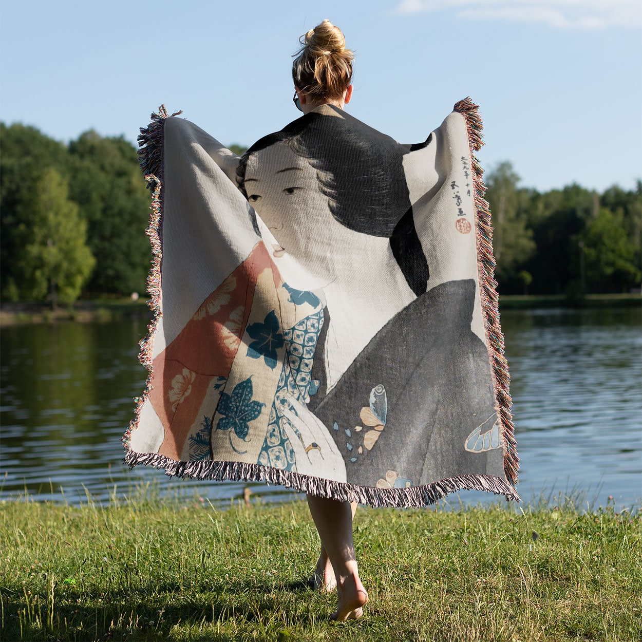 Japanese Fashion Held on a Woman's Back Outside