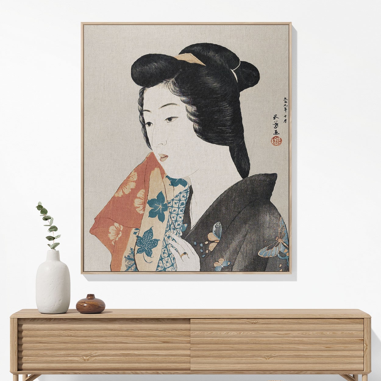 Japanese Fashion Woven Blanket Hanging on a Wall as Framed Wall Art