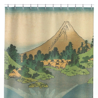 Japanese Mountain Shower Curtain Close Up, Japanese Shower Curtains