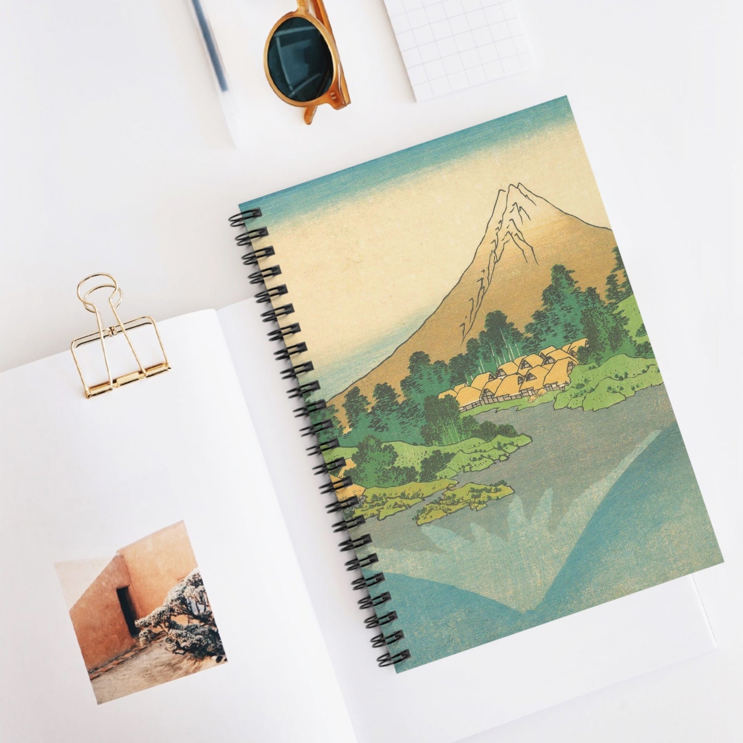 Japanese Mountain Spiral Notebook Displayed on Desk