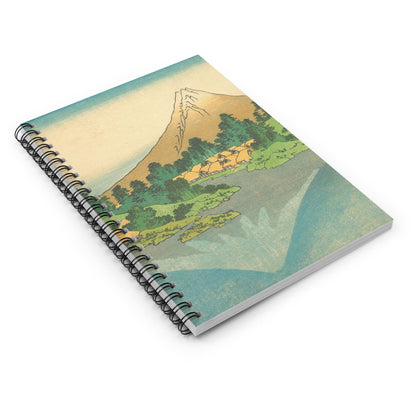 Japanese Mountain Spiral Notebook Laying Flat on White Surface