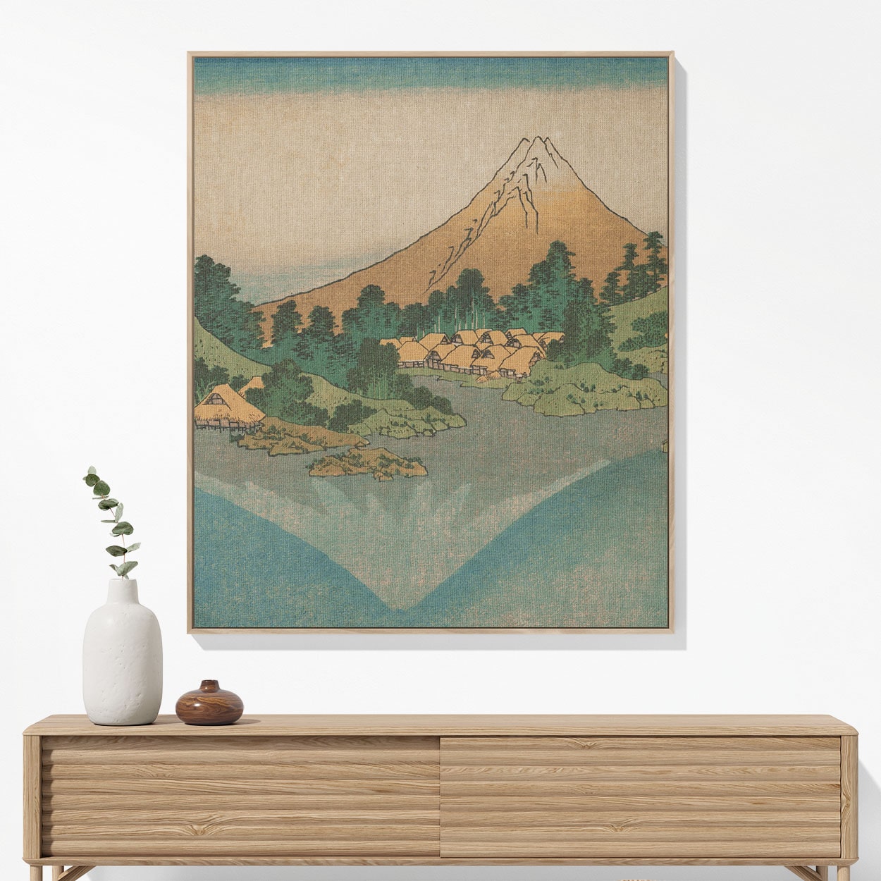 Japanese Mountain Woven Blanket Hanging on a Wall as Framed Wall Art