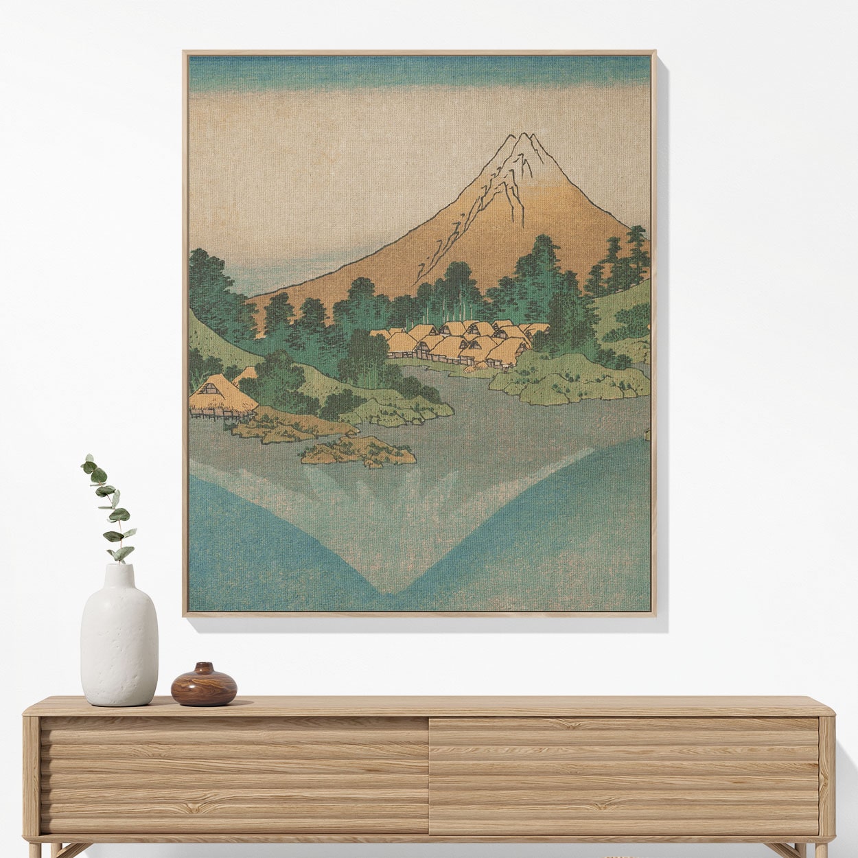 Japanese Mountain Woven Blanket Woven Blanket Hanging on a Wall as Framed Wall Art