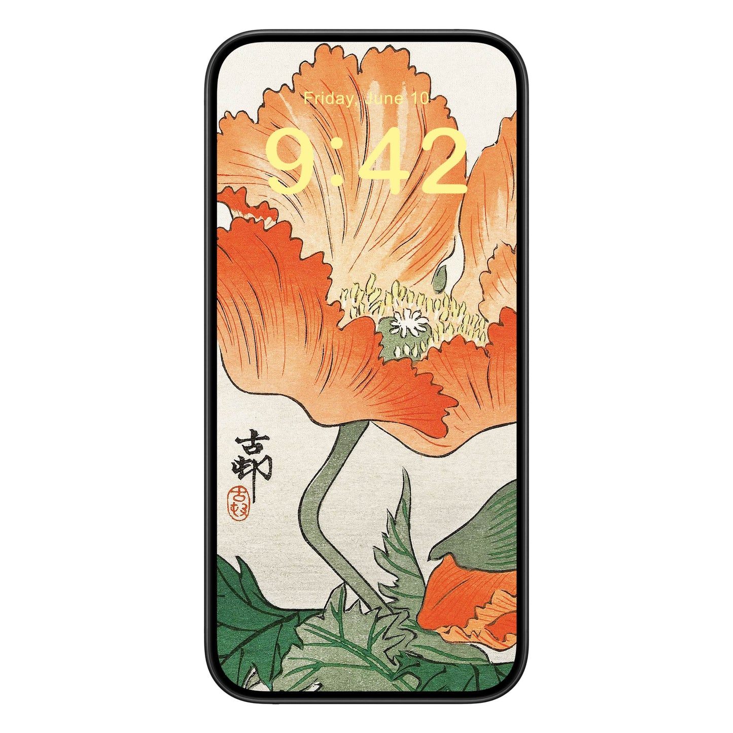 Japanese Orange Flower Phone Wallpaper Yellow Text