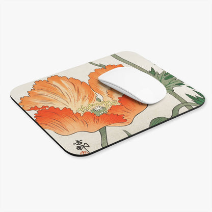 Japanese Orange Flower Computer Desk Mouse Pad With White Mouse