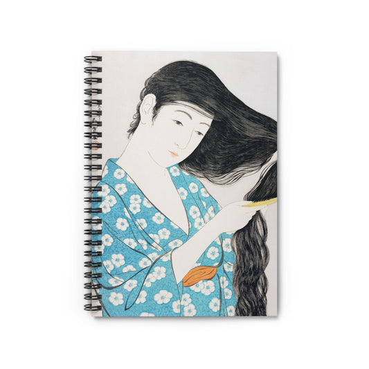 Japanese Art Notebook with Woman Combing Hair cover, great for journaling and planning, highlighting traditional Japanese art.