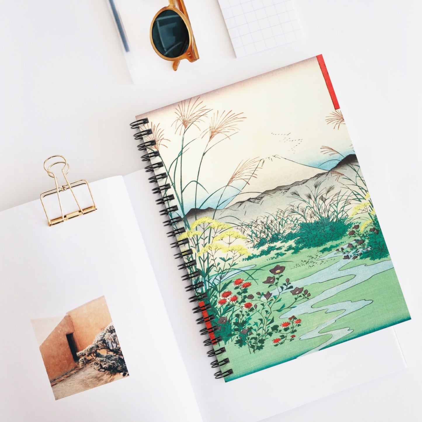 Japanese Spring Landscape Spiral Notebook Displayed on Desk