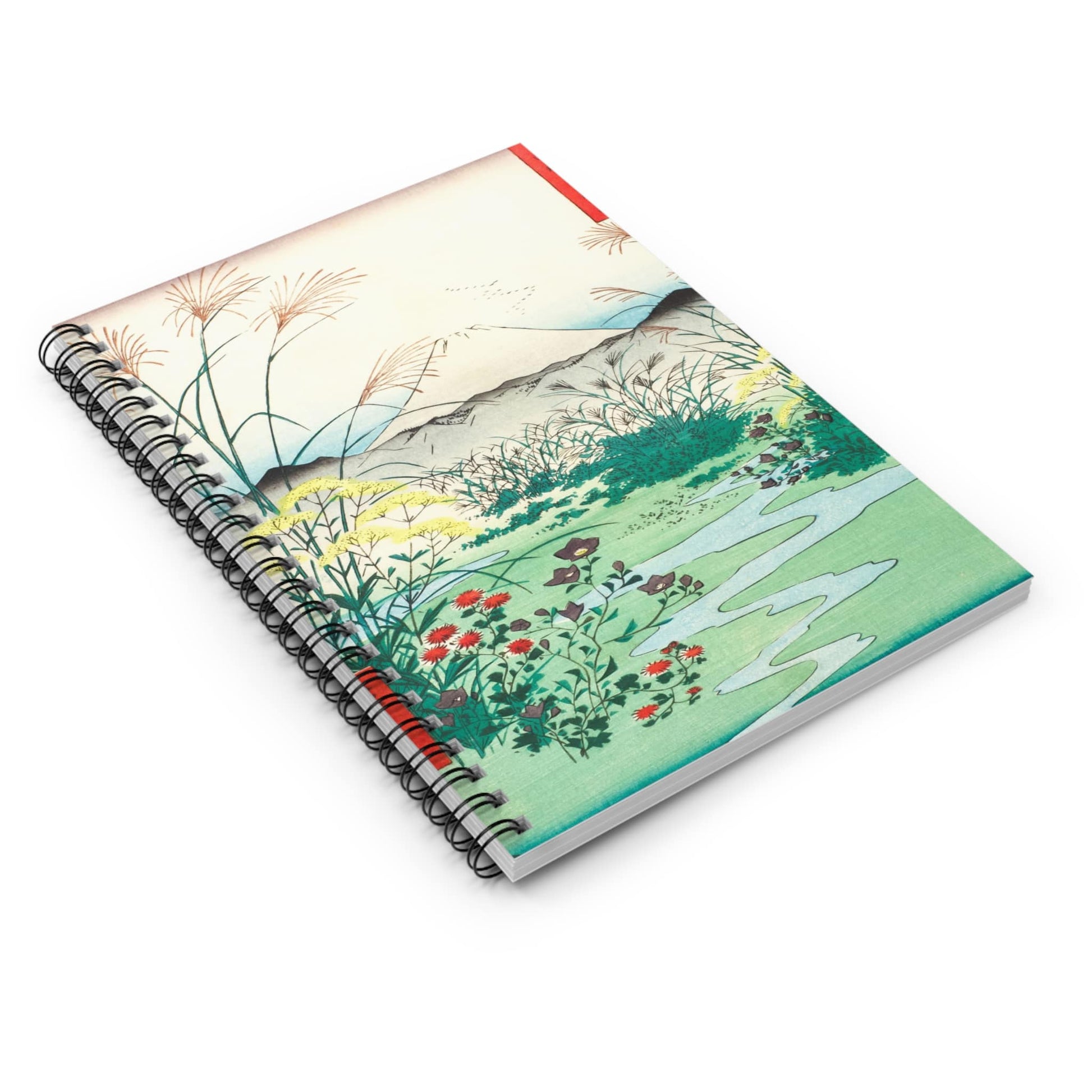 Japanese Spring Landscape Spiral Notebook Laying Flat on White Surface