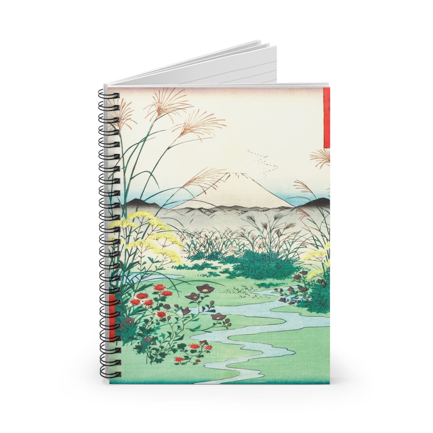 Japanese Spring Landscape Spiral Notebook Standing up on White Desk