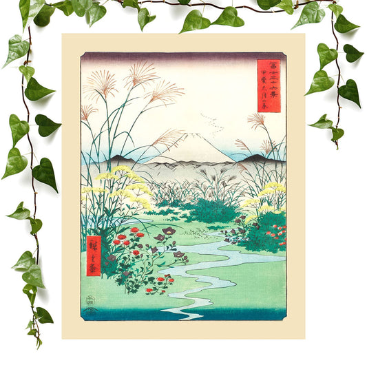 Japanese Spring Landscape art print mountains, vintage wall art room decor