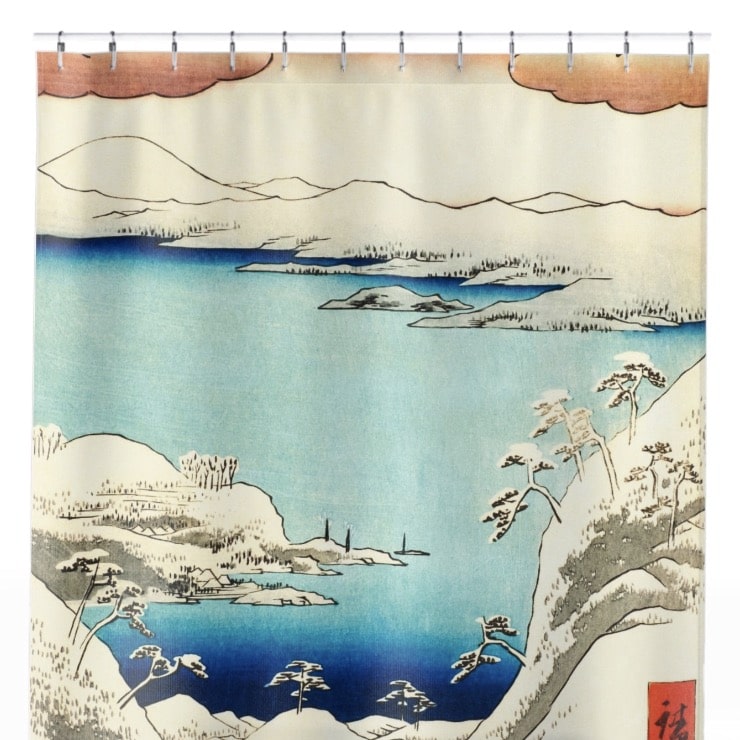 Japanese Winter Shower Curtain Close Up, Japanese Shower Curtains