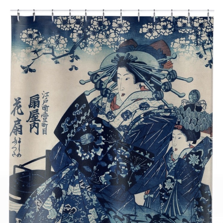 Japanese Woman Shower Curtain Close Up, Japanese Shower Curtains