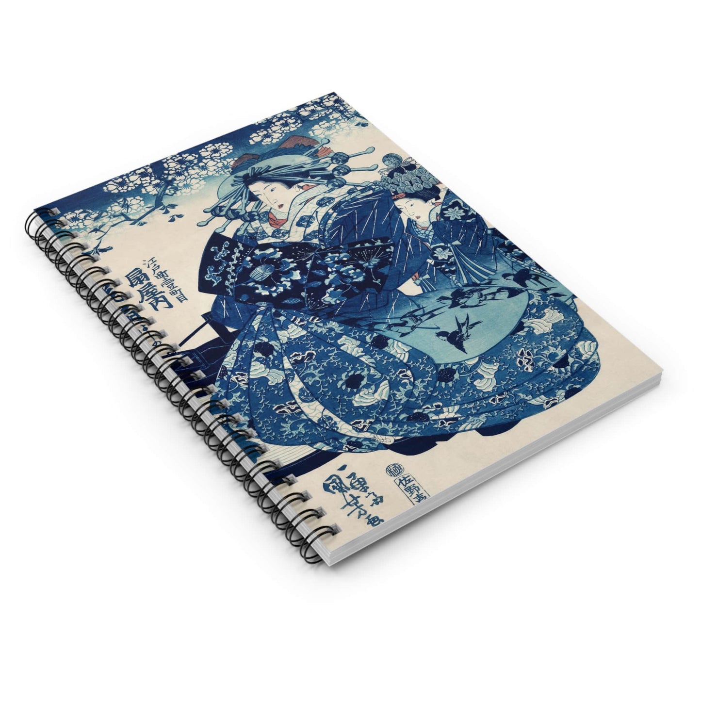 Japanese Woman Spiral Notebook Laying Flat on White Surface