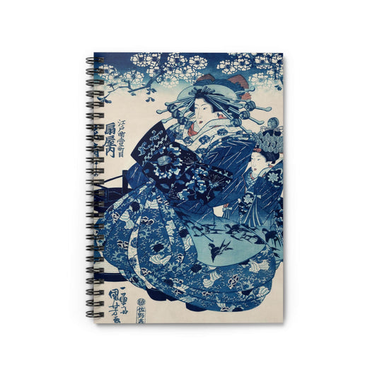 Japanese Woman Notebook with blue kimono cover, great for daily notes, featuring traditional Japanese kimono artwork.
