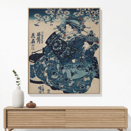 Japanese Woman Woven Blanket Woven Blanket Hanging on a Wall as Framed Wall Art