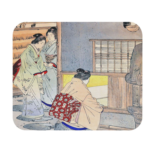 Japanese Women Mouse Pad featuring a tea gathering theme, ideal for desk and office decor.