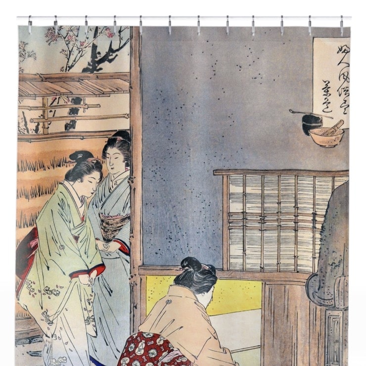 Japanese Women Working Shower Curtain Close Up, Japanese Shower Curtains