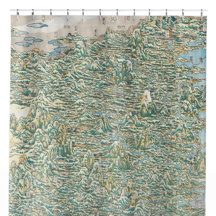 Japanese Woodblock Shower Curtain Close Up, Japanese Shower Curtains