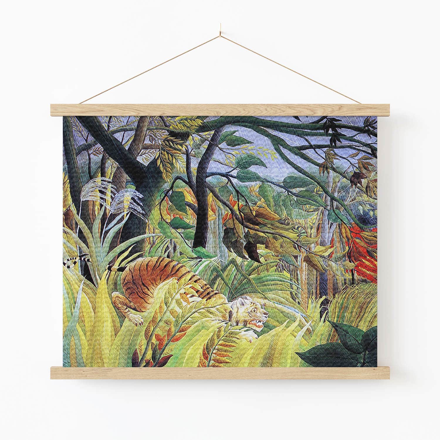 Jungle Landscape Art Print in Wood Hanger Frame on Wall