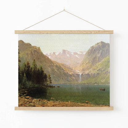 Lake and Mountains Art Print in Wood Hanger Frame on Wall