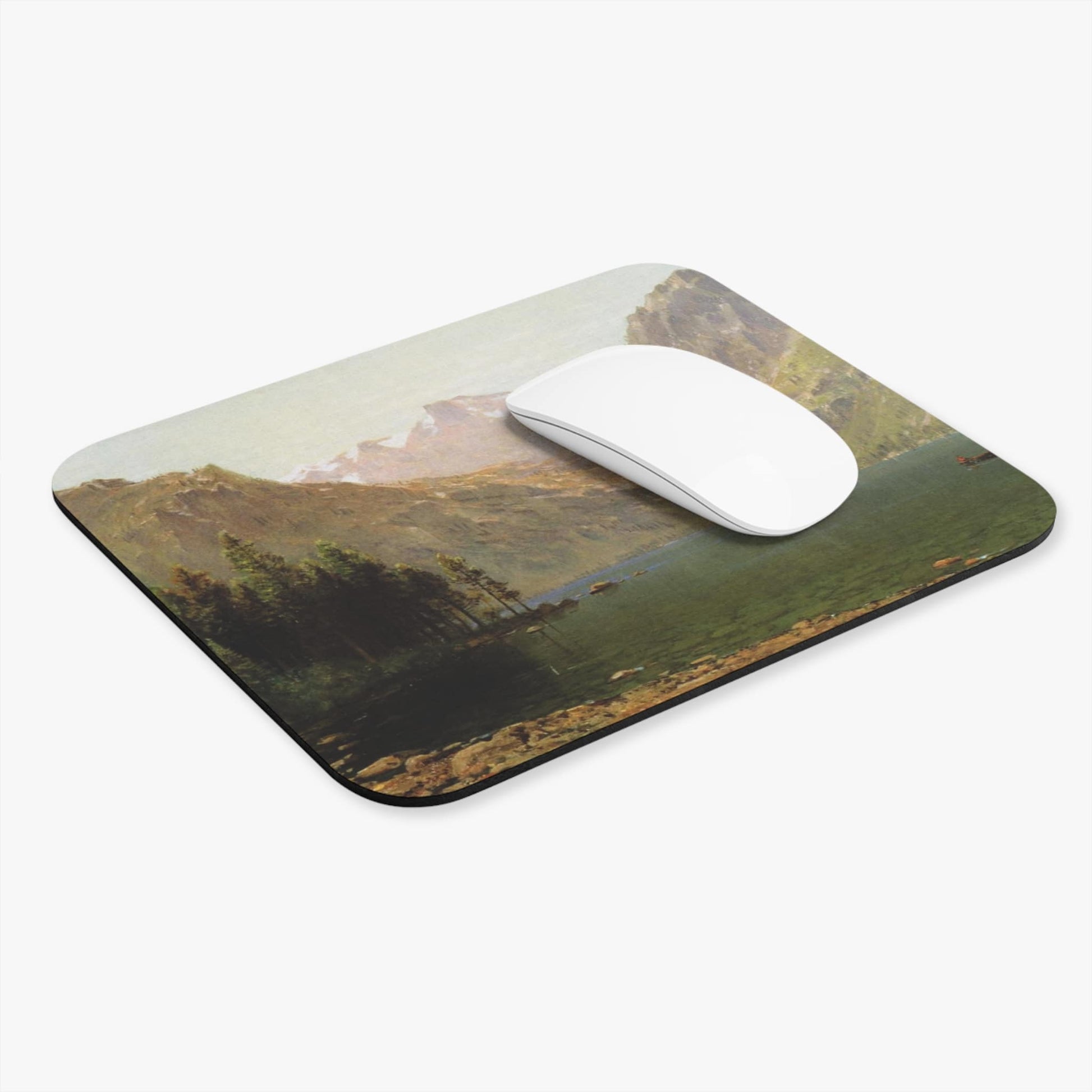 Lake and Mountains Computer Desk Mouse Pad With White Mouse