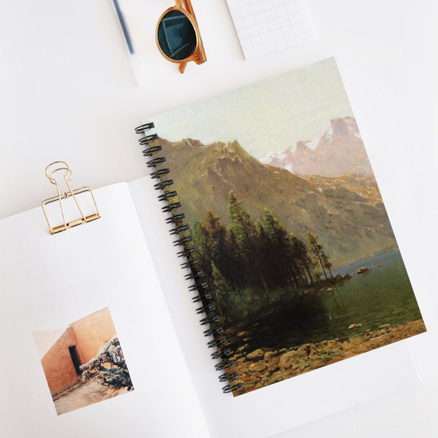 Lake and Mountains Spiral Notebook Displayed on Desk