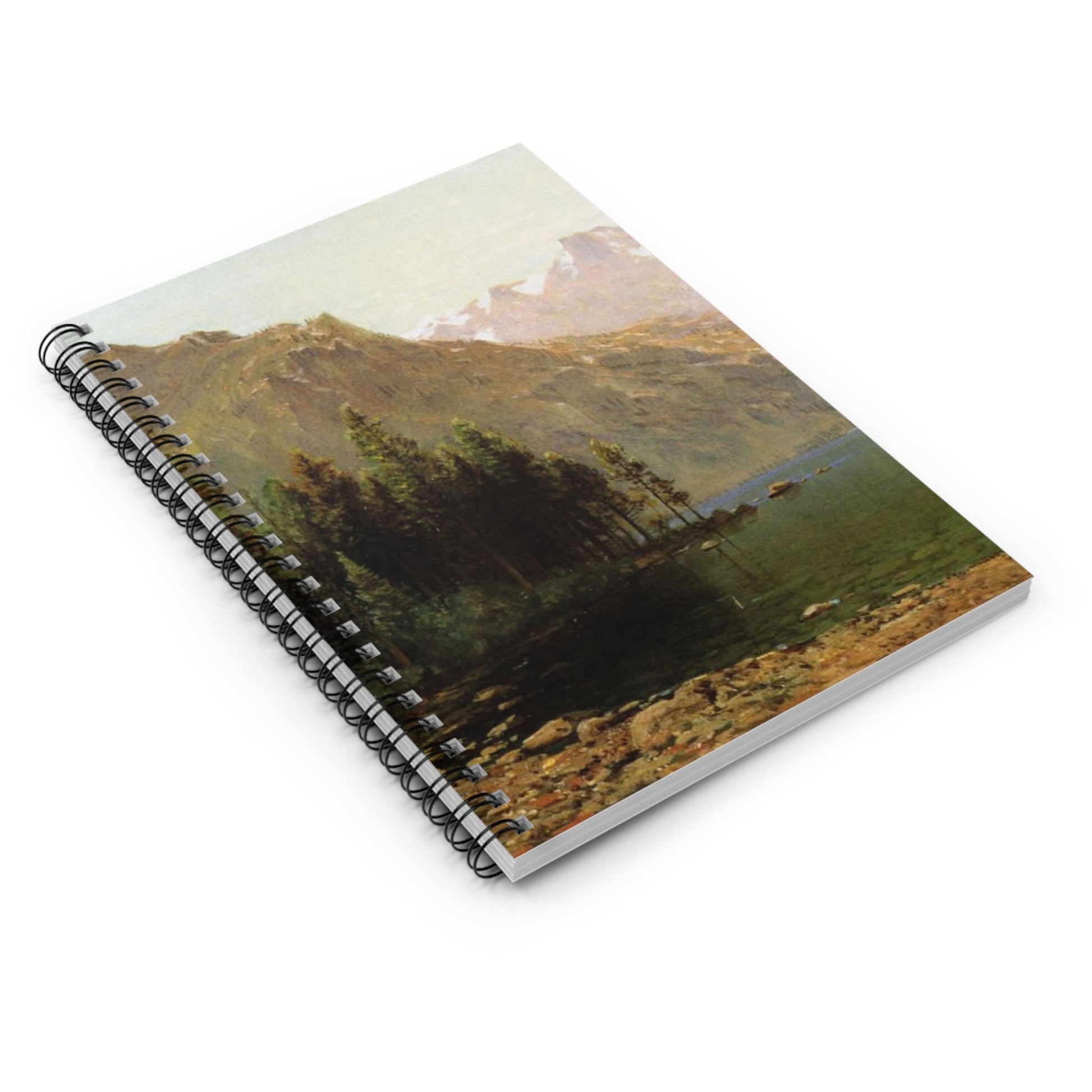 Lake and Mountains Spiral Notebook Laying Flat on White Surface