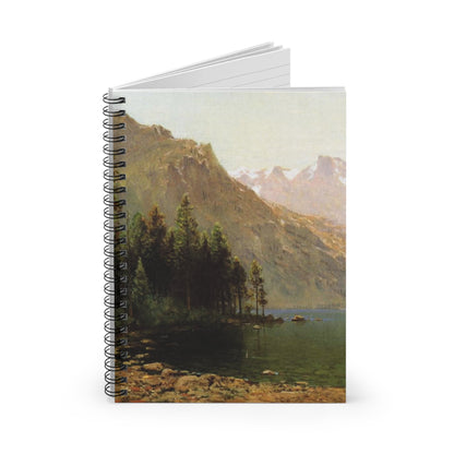 Lake and Mountains Spiral Notebook Standing up on White Desk