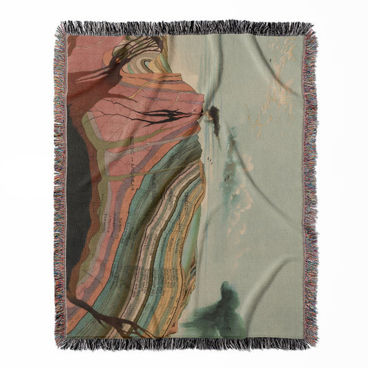 Layers of the Earth woven throw blanket, made of 100% cotton, presenting a soft and cozy texture in a scientific theme for home decor.