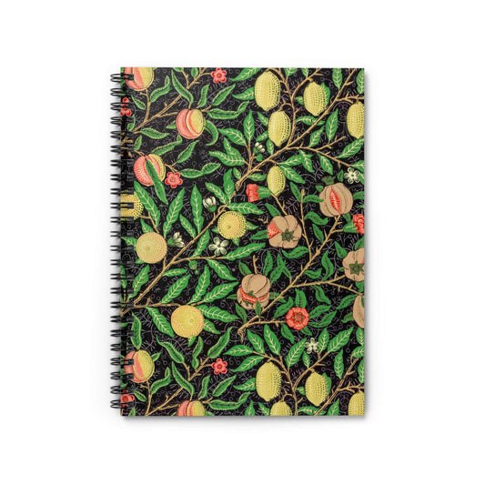 Lemons Notebook with William Morris Fruits cover, ideal for journaling and planning, showcasing William Morris fruit designs.