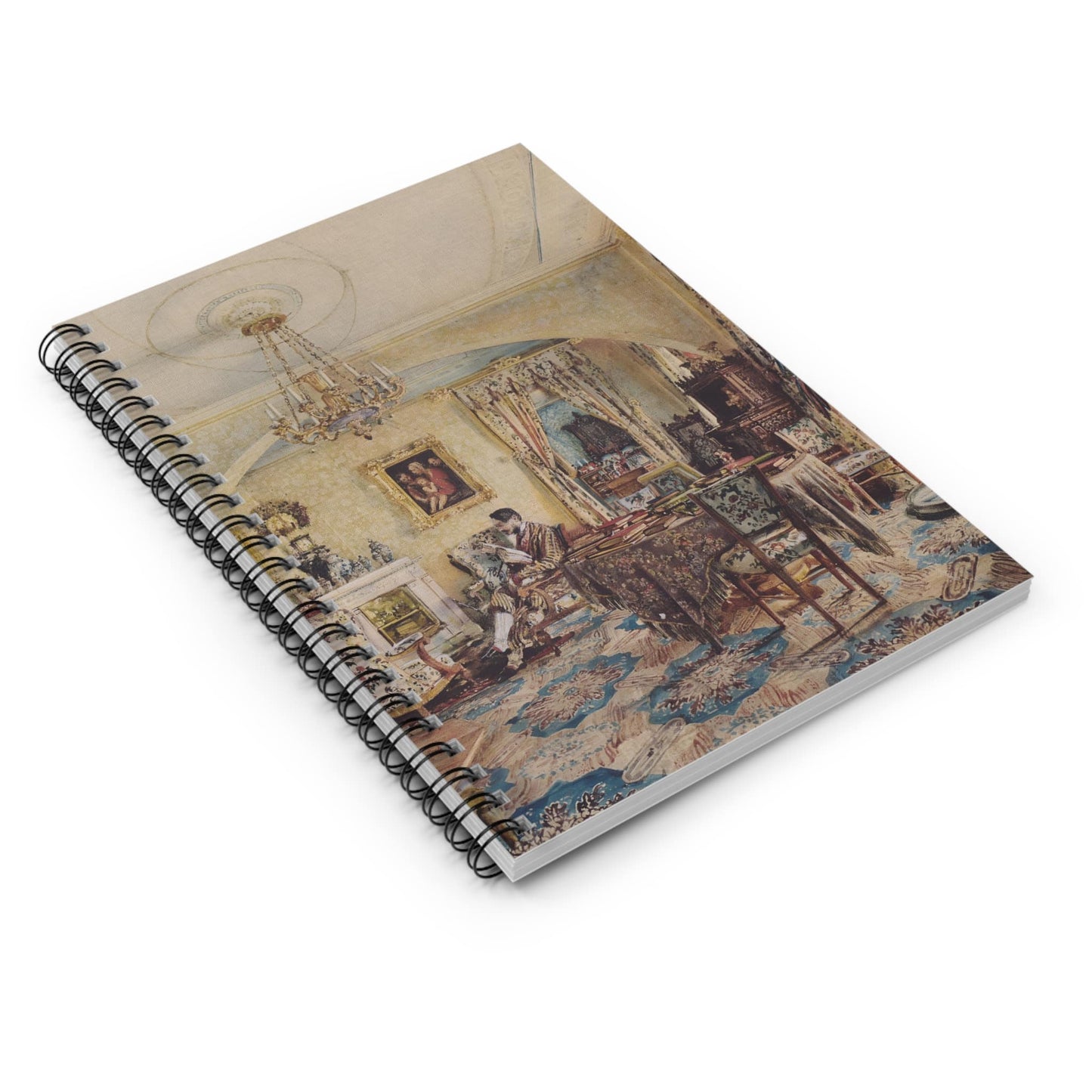 Light Academia Interior Spiral Notebook Laying Flat on White Surface