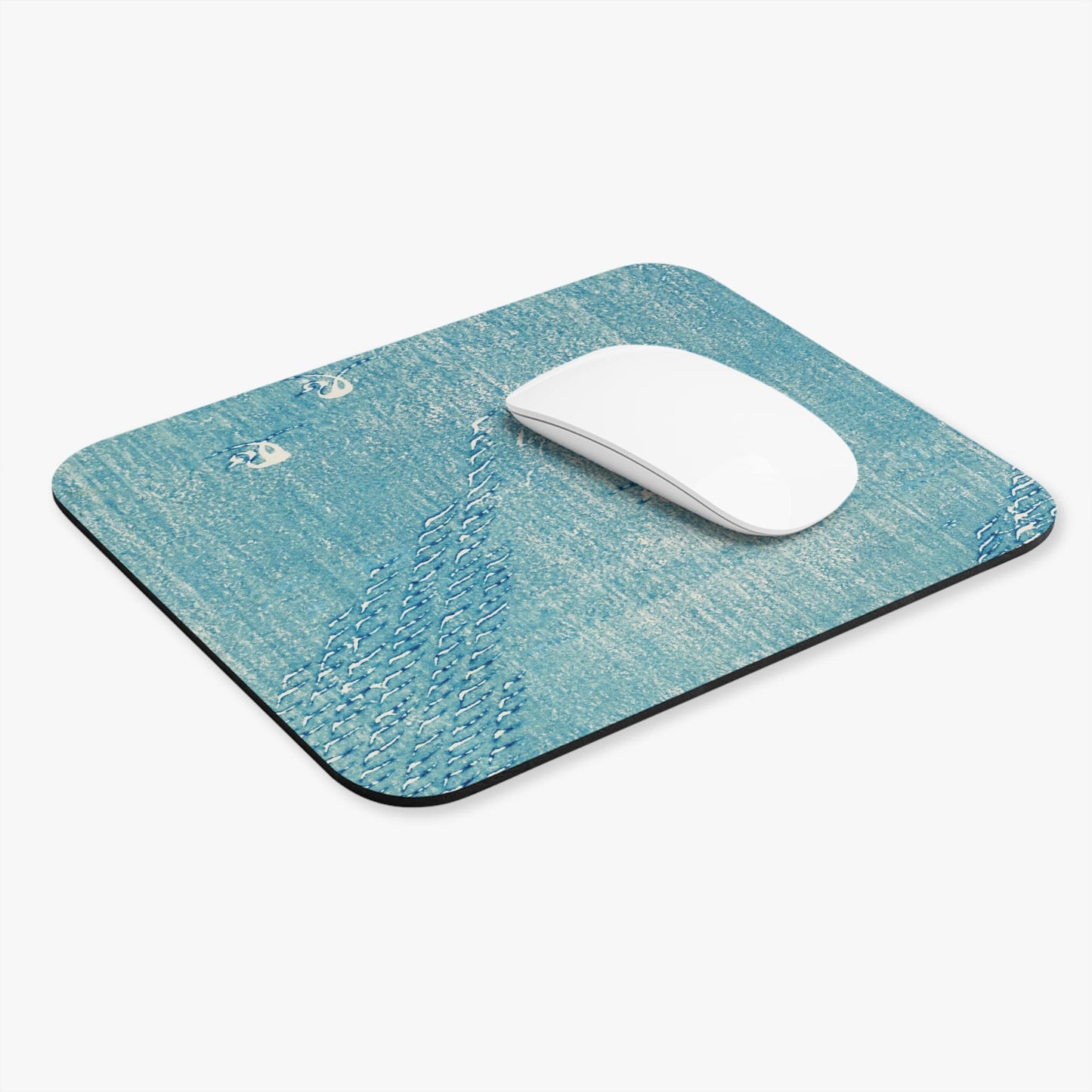Light Blue Minimalist Computer Desk Mouse Pad With White Mouse