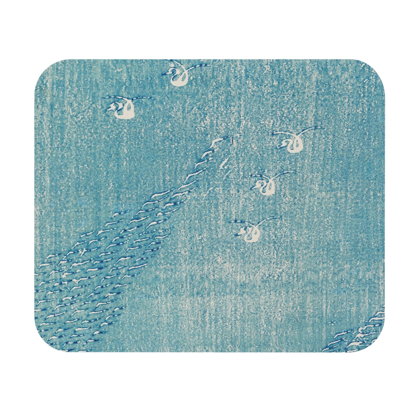 Light Blue Minimalist Mouse Pad with woodblock print art, adding simplicity to desk and office decor.